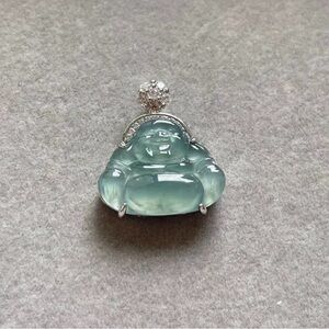 Real Natural Jade Green Buddha Pendant in Silver